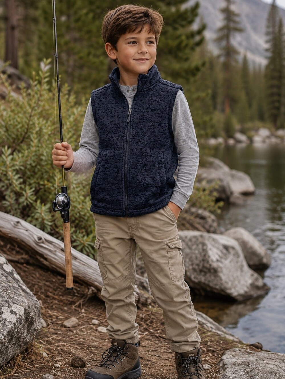 johnnie-O Heathered Navy Zip-Up Fleece Vest johnnie-O Performance Youth Boys 7